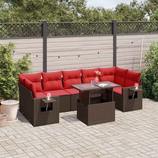 8-teiliges Gartensofa-Set mit Kissen, braun, Polyrattan