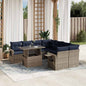 9-teiliges Gartensofa-Set mit Kissen, grau, Polyrattan