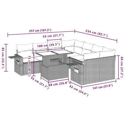 9-teiliges Gartensofa-Set mit Kissen, grau, Polyrattan