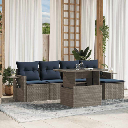 6-teiliges Gartensofa-Set mit Kissen, grau, Polyrattan