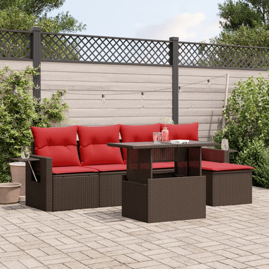 6-teiliges Gartensofa-Set mit Kissen, braun, Polyrattan