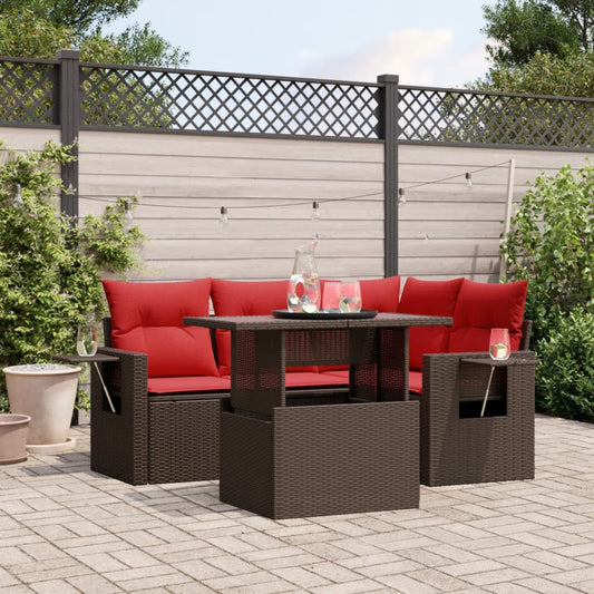 5-teiliges Gartensofa-Set mit Kissen, braun, Polyrattan