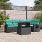 6-teiliges Gartensofa-Set mit Kissen, schwarzes Polyrattan