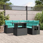6-teiliges Gartensofa-Set mit Kissen, schwarzes Polyrattan