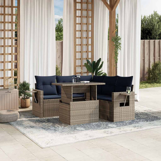 6-teiliges Gartensofa-Set mit Kissen, grau, Polyrattan