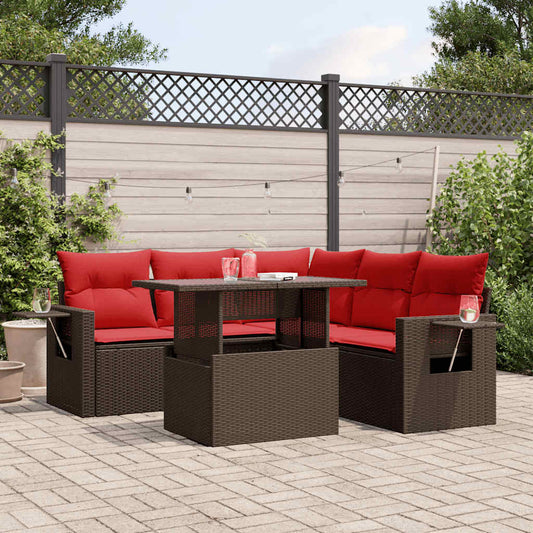 6-teiliges Gartensofa-Set mit Kissen, braun, Polyrattan