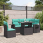 6-teiliges Gartensofa-Set mit Kissen, schwarzes Polyrattan