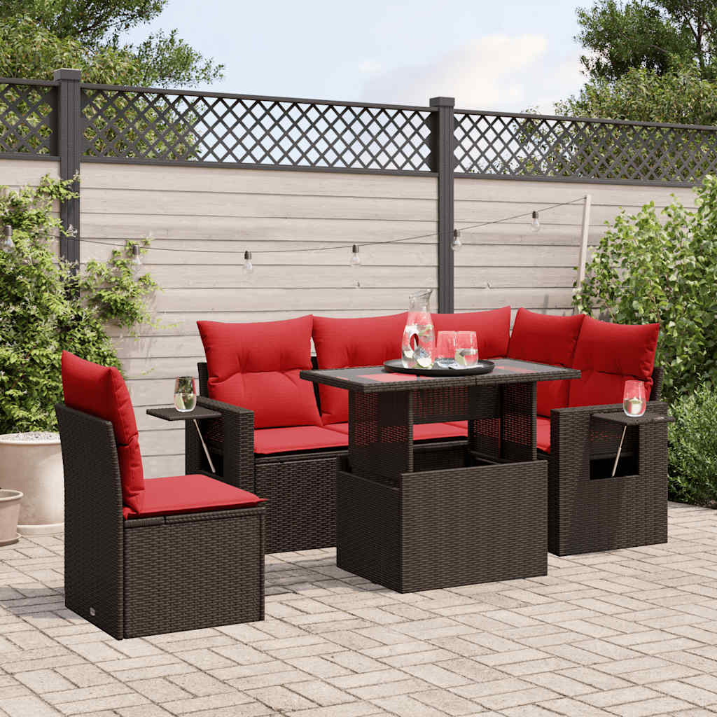 6-teiliges Gartensofa-Set mit Kissen, braun, Polyrattan