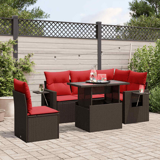 6-teiliges Gartensofa-Set mit Kissen, braun, Polyrattan