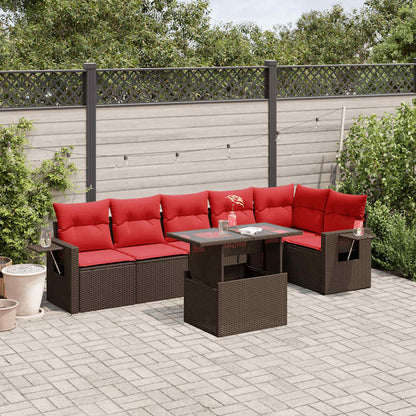 7-teiliges Gartensofa-Set mit Kissen, braun, Polyrattan
