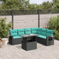 7-teiliges Gartensofa-Set mit Kissen, schwarzes Polyrattan