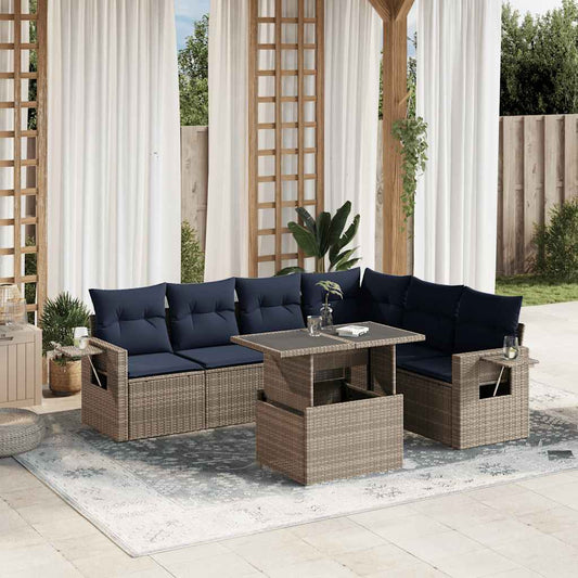 7-teiliges Gartensofa-Set mit Kissen, grau, Polyrattan