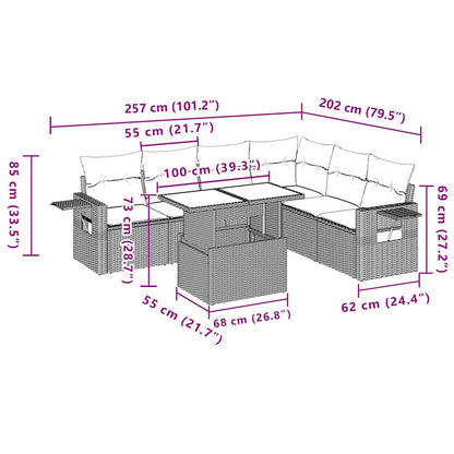 7-teiliges Gartensofa-Set mit Kissen, grau, Polyrattan