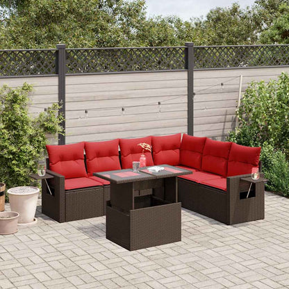 7-teiliges Gartensofa-Set mit Kissen, braun, Polyrattan