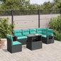 7-teiliges Gartensofa-Set mit Kissen, schwarzes Polyrattan