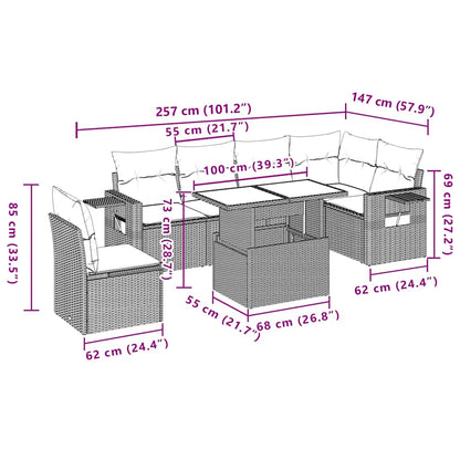 7-teiliges Gartensofa-Set mit Kissen, grau, Polyrattan