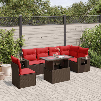 7-teiliges Gartensofa-Set mit Kissen, braun, Polyrattan