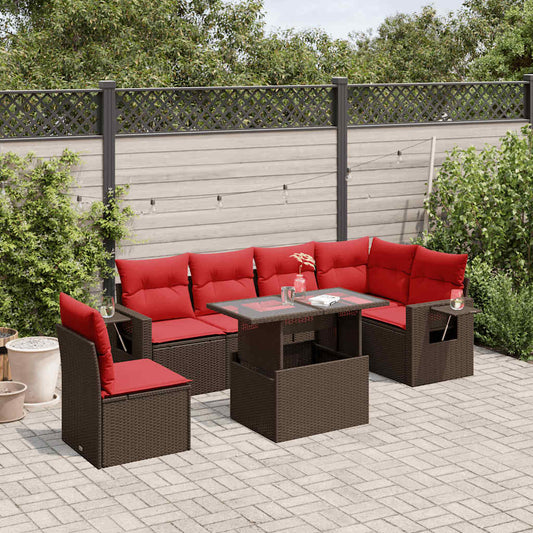 7-teiliges Gartensofa-Set mit Kissen, braun, Polyrattan