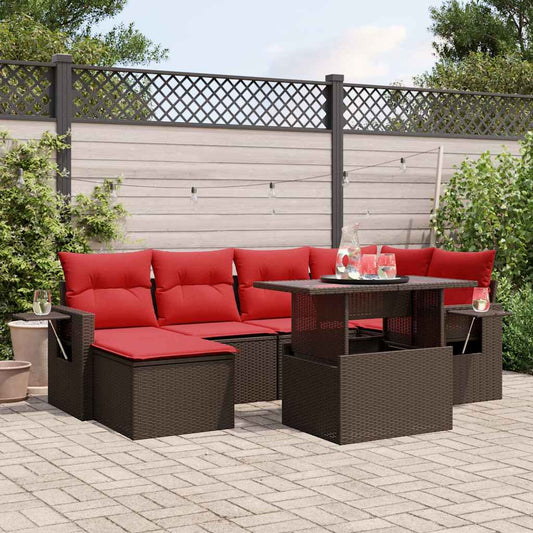 7-teiliges Gartensofa-Set mit Kissen, braun, Polyrattan