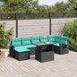 8-teiliges Gartensofa-Set mit Kissen, schwarzes Polyrattan