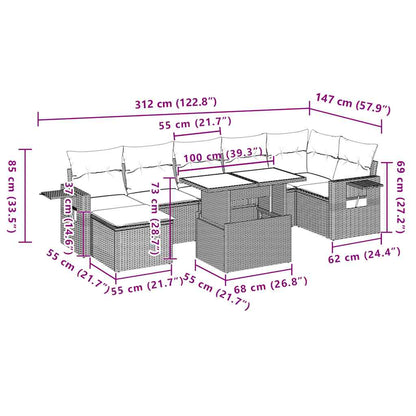 8-teiliges Gartensofa-Set mit Kissen, schwarzes Polyrattan