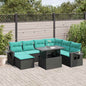 8-teiliges Gartensofa-Set mit Kissen, schwarzes Polyrattan