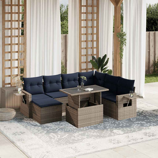 8-teiliges Gartensofa-Set mit Kissen, grau, Polyrattan