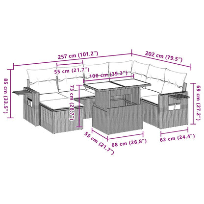8-teiliges Gartensofa-Set mit Kissen, grau, Polyrattan