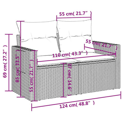 11-teiliges Gartensofa-Set mit Kissen, grau, Polyrattan