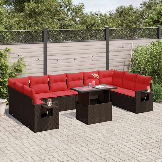11-teiliges Gartensofa-Set mit Kissen, braun, Polyrattan