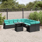 11-teiliges Gartensofa-Set mit Kissen, schwarzes Polyrattan
