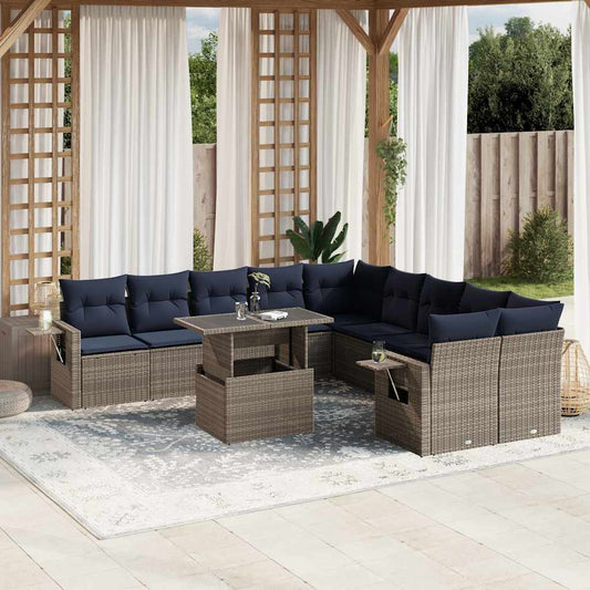 11-teiliges Gartensofa-Set mit Kissen, grau, Polyrattan