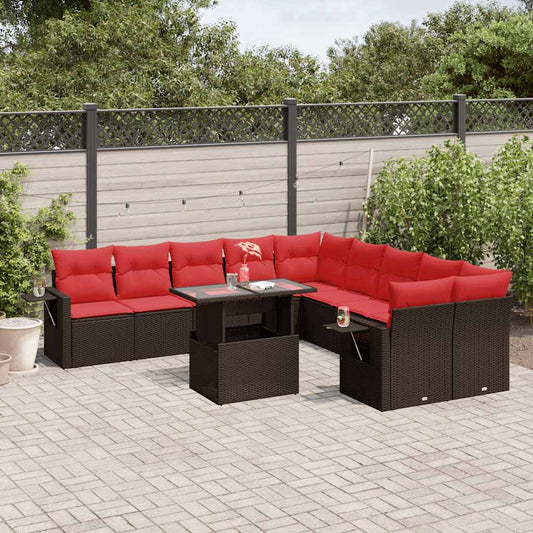 11-teiliges Gartensofa-Set mit Kissen, braun, Polyrattan