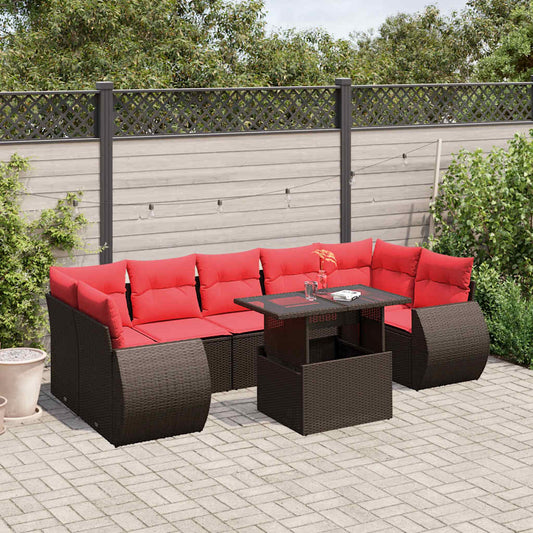 8-teiliges Gartensofa-Set mit Kissen, braun, Polyrattan