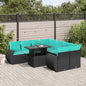 9-teiliges Gartensofa-Set mit Kissen, schwarzes Polyrattan