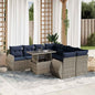 9-teiliges Gartensofa-Set mit Kissen, grau, Polyrattan