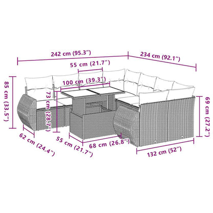 9-teiliges Gartensofa-Set mit Kissen, braun, Polyrattan