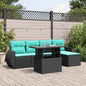 6-teiliges Gartensofa-Set mit Kissen, schwarzes Polyrattan