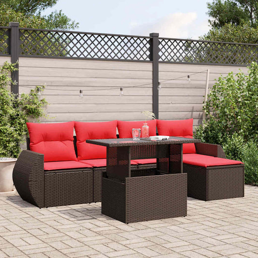 6-teiliges Gartensofa-Set mit Kissen, braun, Polyrattan