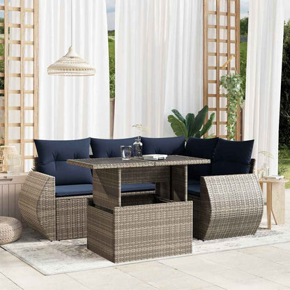 5-teiliges Gartensofa-Set mit Kissen, grau, Polyrattan