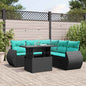 6-teiliges Gartensofa-Set mit Kissen, schwarzes Polyrattan