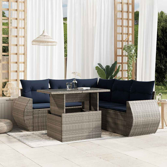 6-teiliges Gartensofa-Set mit Kissen, grau, Polyrattan
