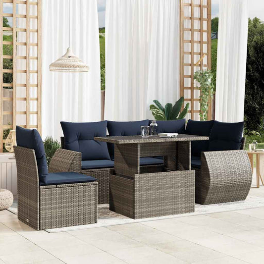 6-teiliges Gartensofa-Set mit Kissen, grau, Polyrattan