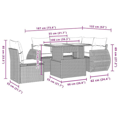 6-teiliges Gartensofa-Set mit Kissen, grau, Polyrattan
