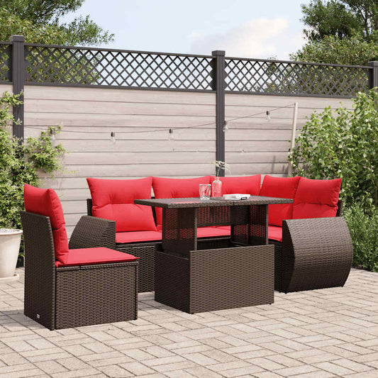 6-teiliges Gartensofa-Set mit Kissen, braun, Polyrattan