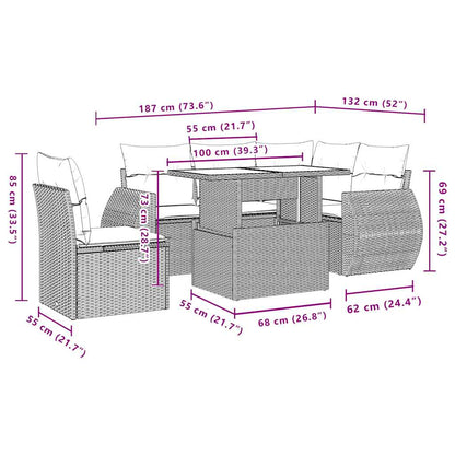 6-teiliges Gartensofa-Set mit Kissen, braun, Polyrattan