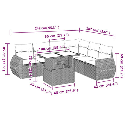 7-teiliges Gartensofa-Set mit Kissen, grau, Polyrattan