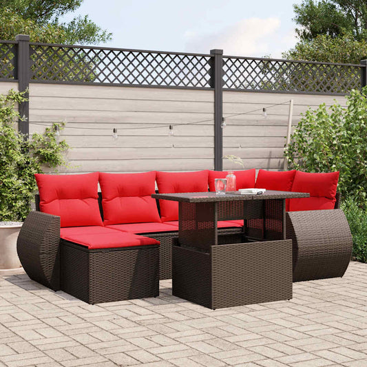 7-teiliges Gartensofa-Set mit Kissen, braun, Polyrattan