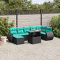 8-teiliges Gartensofa-Set mit Kissen, schwarzes Polyrattan