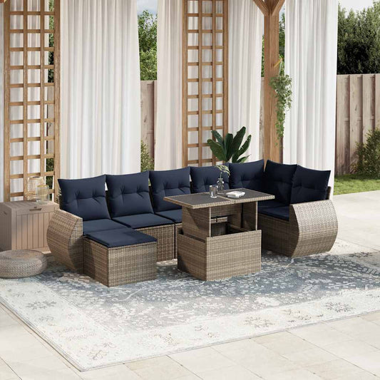 8-teiliges Gartensofa-Set mit Kissen, grau, Polyrattan